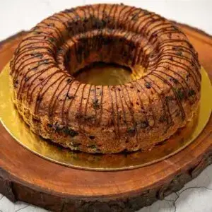 Wholewheat Banana Chocolate chip, with chocolate sauce on top (made with jaggery)